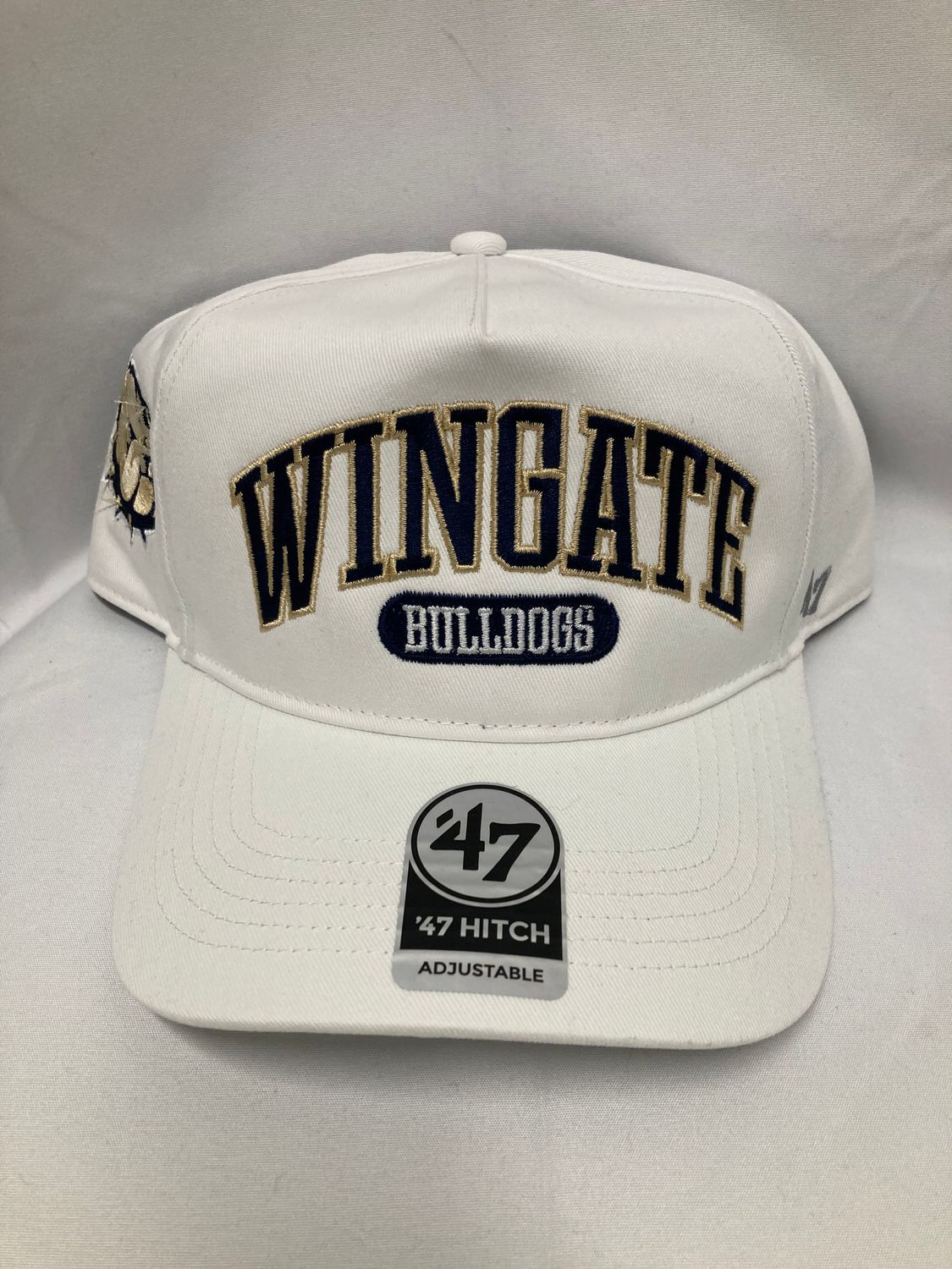 White Wingate Bulldogs Dog Head 6 Panel Hitch Structured Canvas Snapback Hat