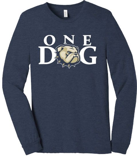 Navy Heather One Dog Head Long Sleeve T Shirt, Size: SM
