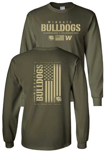 Military Olive Wingate Bulldogs USA Long Sleeve T Shirt, Size: SM