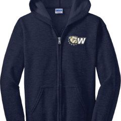 Youth Navy Dog Head W Full Zip Hoodie Sweatshirt Jacket, Size: SM