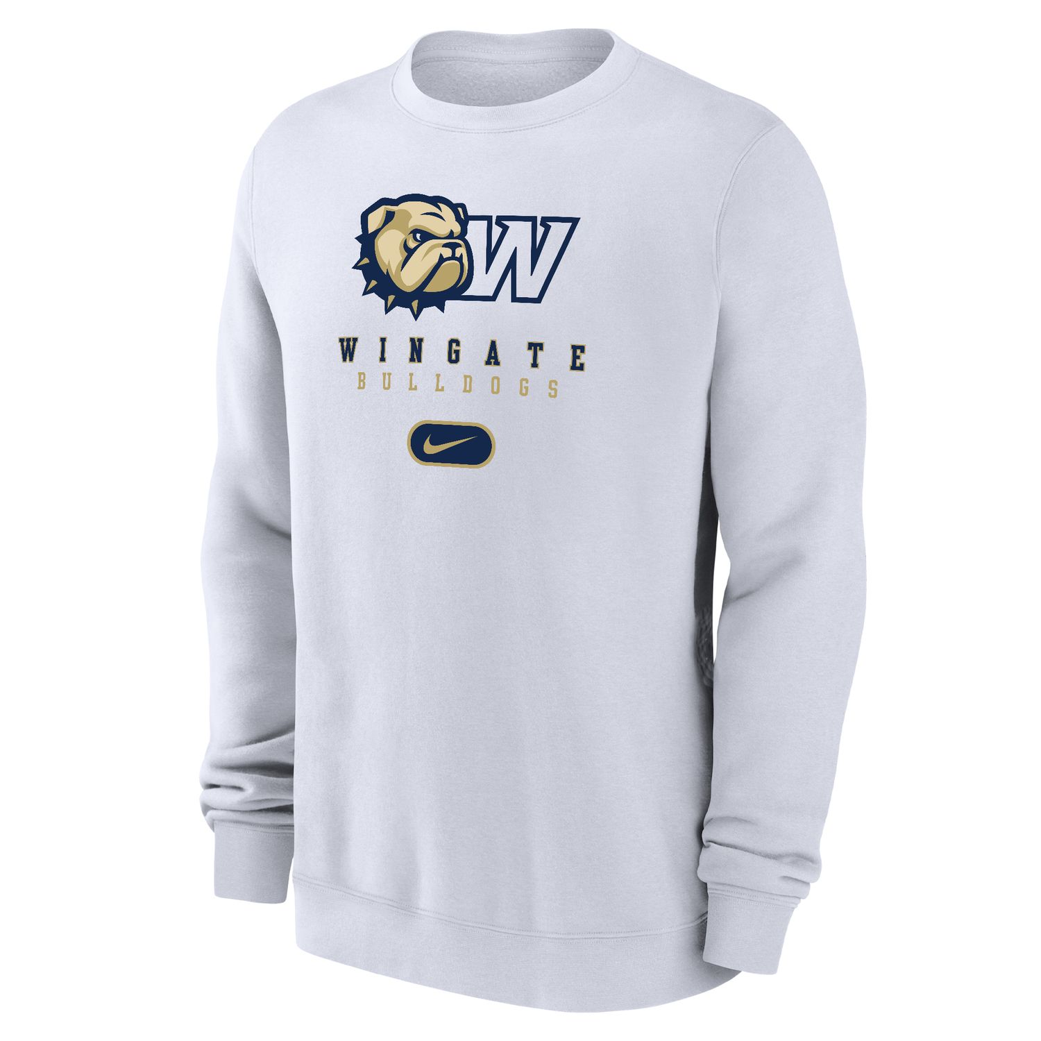 White Dog Head W Wingate Bulldogs Club Fleece PO Crewneck Sweatshirt, Size: SM
