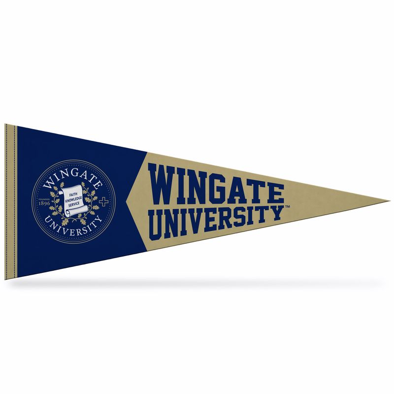 12&quot; x 30&quot; Navy Gold Dog Seal Wingate University Soft Felt Pennant