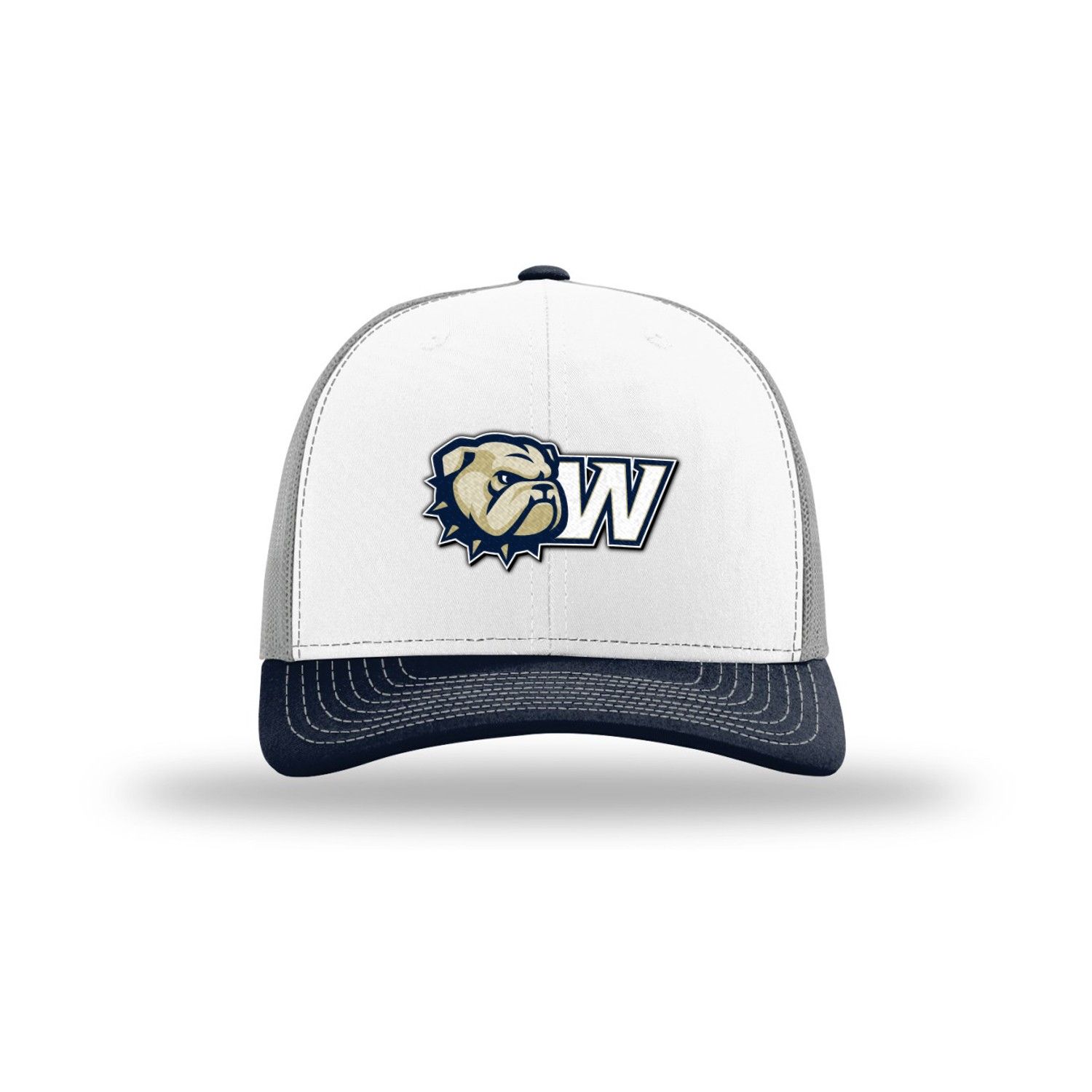 White Navy Brim Grey  Dog Head W 3D Performance PVC Patch Mid Pro Adjustable Snapback Hat