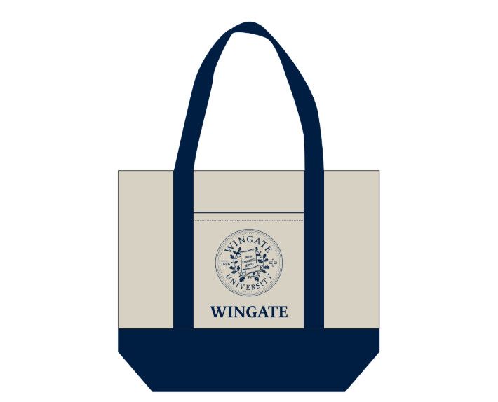 Mini Navy Strap Wingate Seal Cotton Canvas Tote 13”L x 11”H x 6”D (Replica Trader Joes Mini Tote)