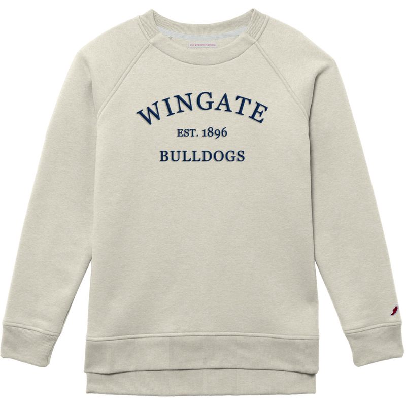Ladies Oatmeal Wingate Est 1896 Bulldogs Navy Felt Applique 1991 Crewneck Sweatshirt