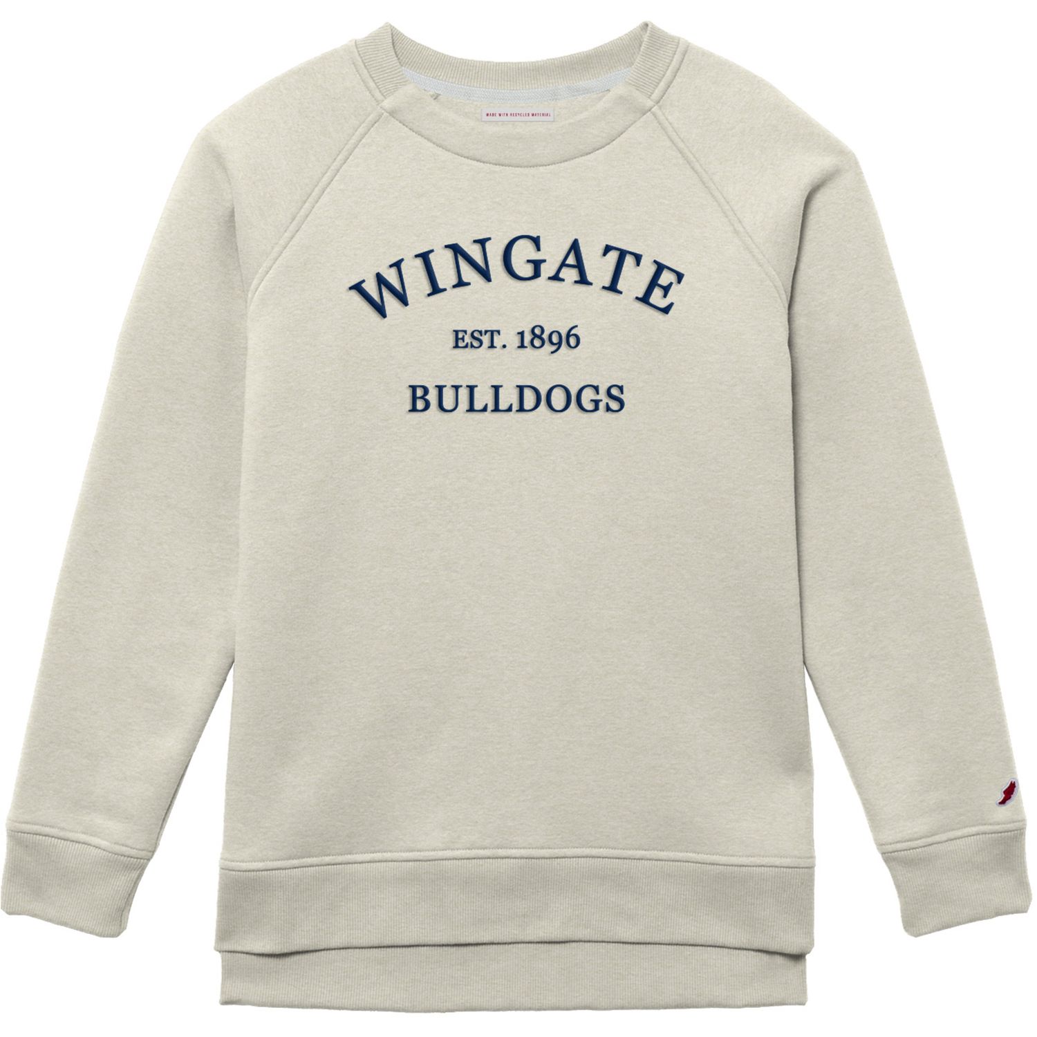 Ladies Oatmeal Wingate Est 1896 Bulldogs Navy Felt Applique 1991 Crewneck Sweatshirt, Size: SM