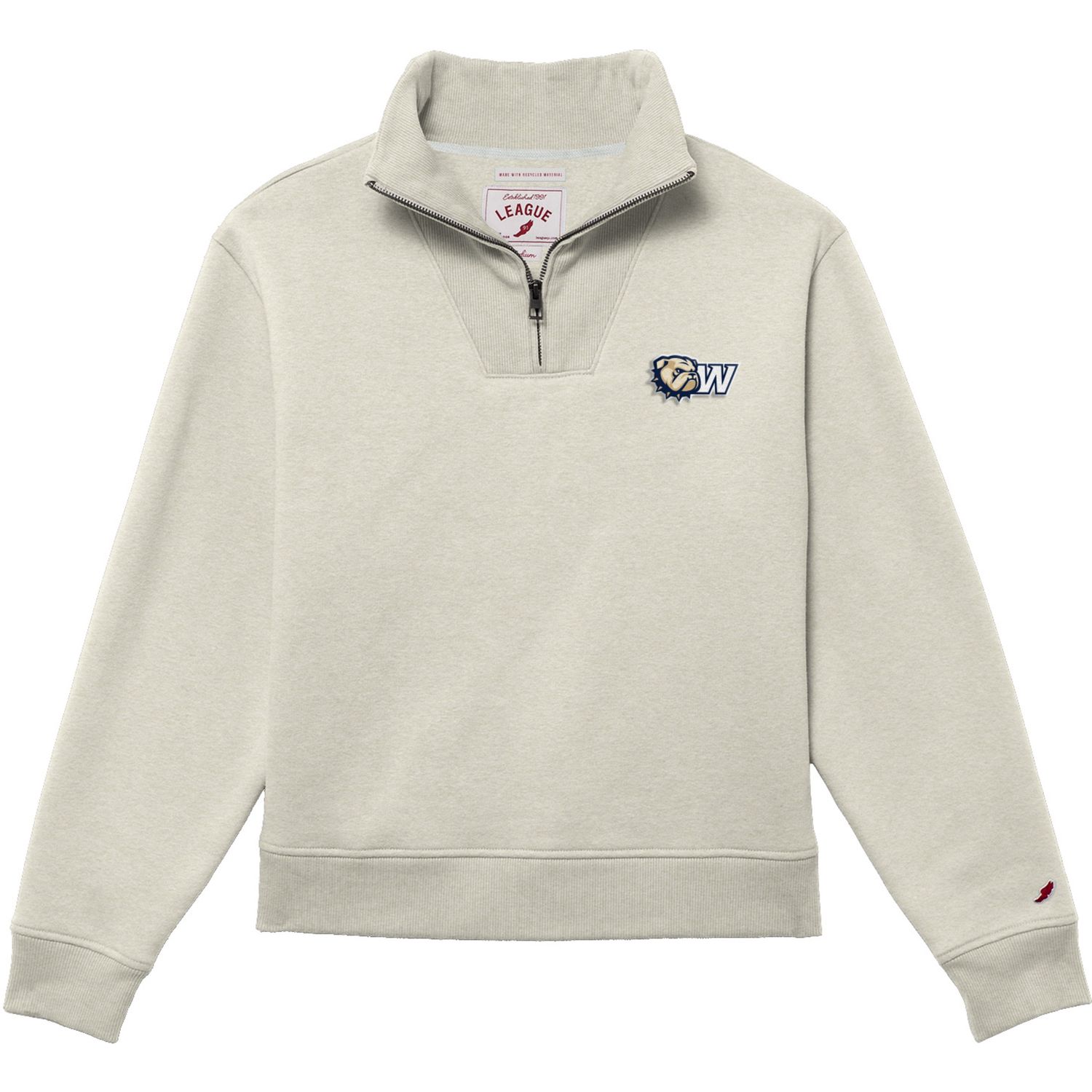 Ladies Oatmeal Dog Head W Embroidered 1991 Sueded Fleece Quarter Zip Pullover, Size: SM