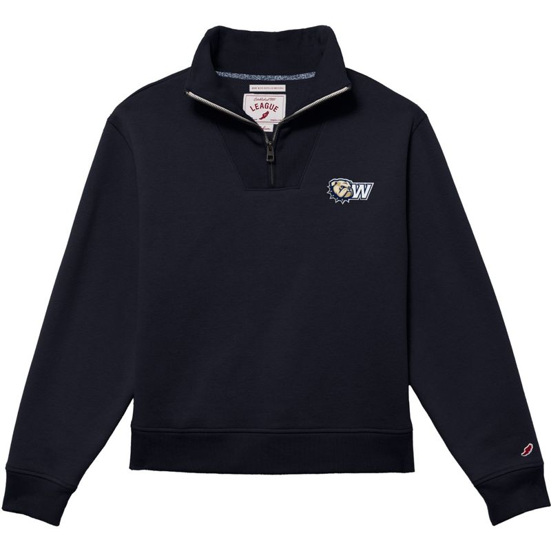 Ladies Navy Dog Head W Embroidered 1991 Sueded Fleece Quarter Zip Pullover