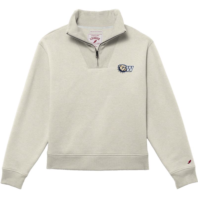 Ladies Oatmeal Dog Head W Embroidered 1991 Sueded Fleece Quarter Zip Pullover