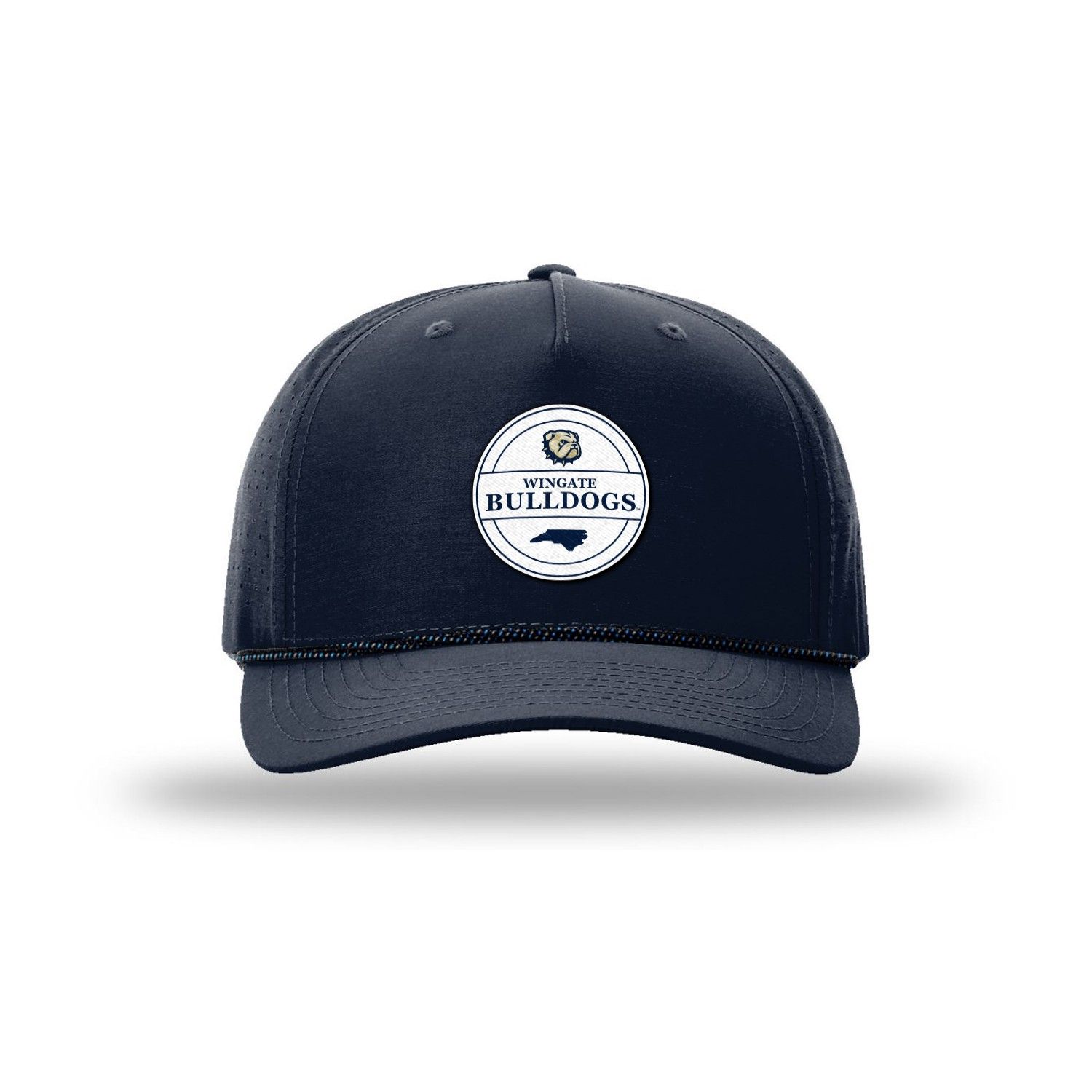 Navy Dog Head Wingate Bulldogs State Performance PVC Patch Mid Pro Adjustable Snapback Hat