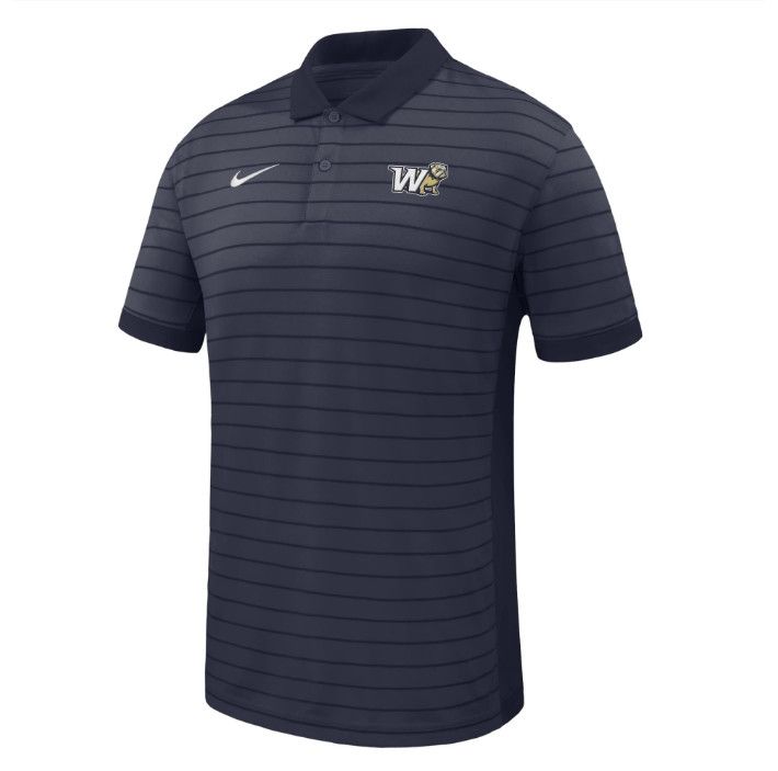 Navy Black W Full Standing Dog Behind Embroidered Knit Pique Drifit Victory Stripe Polo
