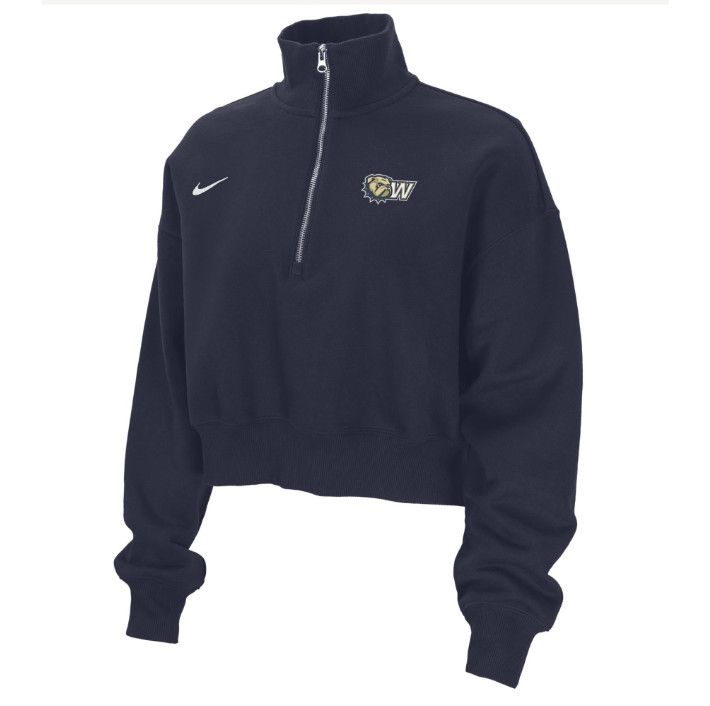 Navy Ladies Dog Head W Embroidered Wingate Phoenix Fleece Crop Quarter Zip, Size: SM