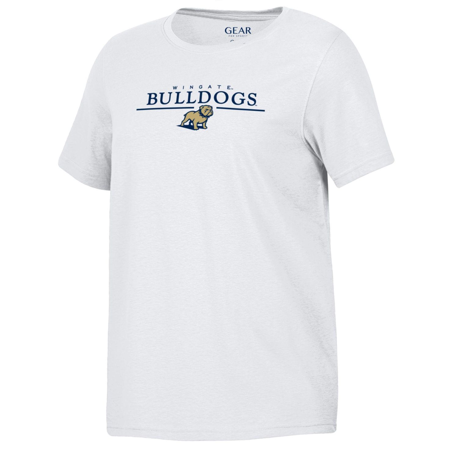 Ladies White Ayla Wingate Bulldogs Full Standing Dog Short Sleeve T Shirt, Size: SM