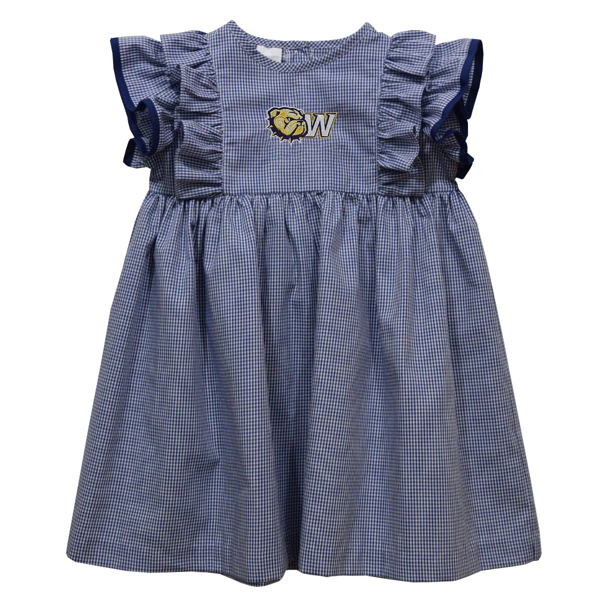 Toddler Embroidered Dog Head W Mini Check Ruffle Dress, Size: 6T