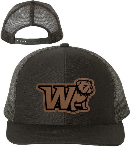 Black Leather Patch W Half Dog Mesh Back Structured 5 Panel Snapback Trucker Hat