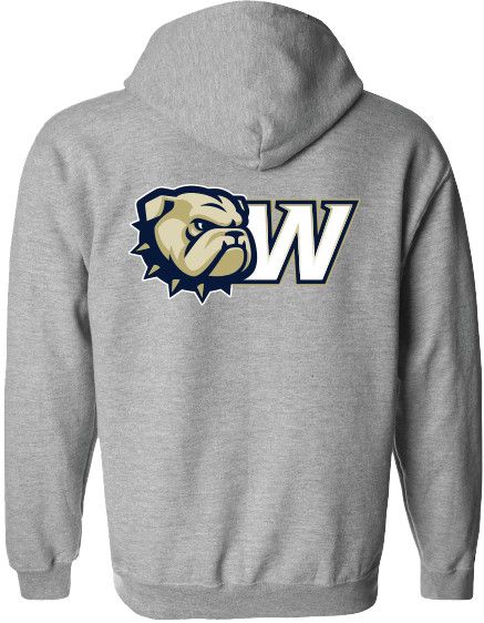 Grey Wingate Bulldogs Dog Head W Full Zip Hoodie Sweatshirt Jacket, Size: SM