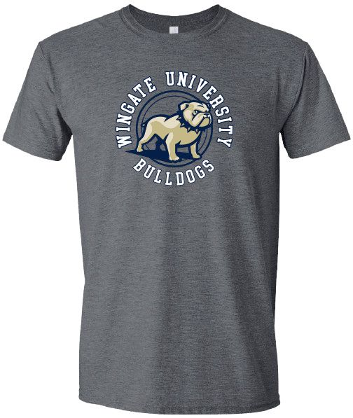 Grey Wingate University Bulldogs Full Standing Dog In Circle Short Sleeve T Shirt, Size: SM