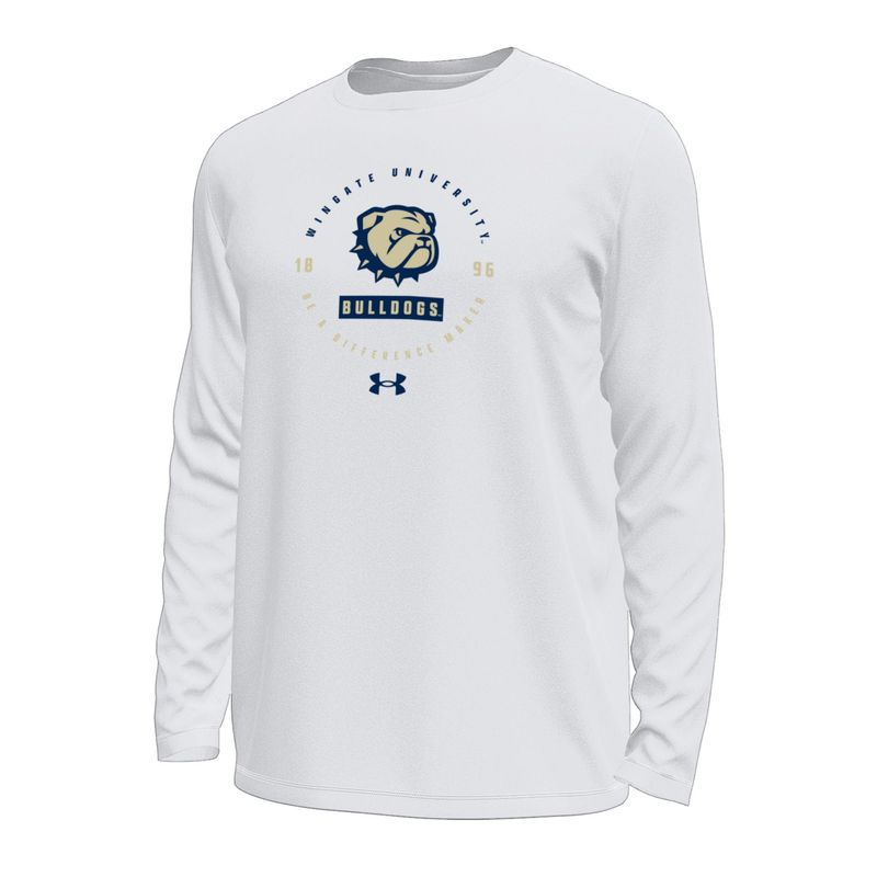 White Wingate University Dog Head Bulldogs 1896 Tech Stretch Drifit Long Sleeve T Shirt