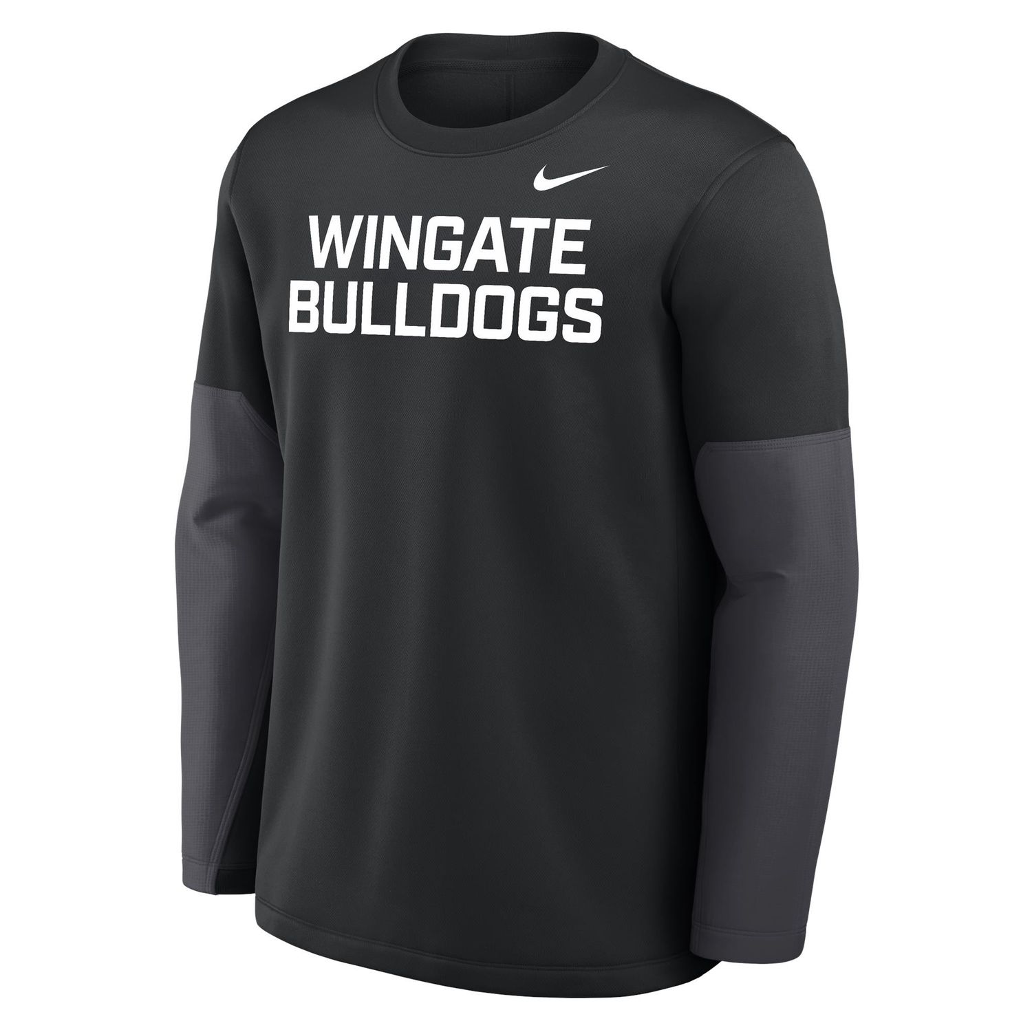 Black Wingate Bulldogs Full Standing Dog Midweight Performance Knit Coach Crewneck T Shirt, Size: SM