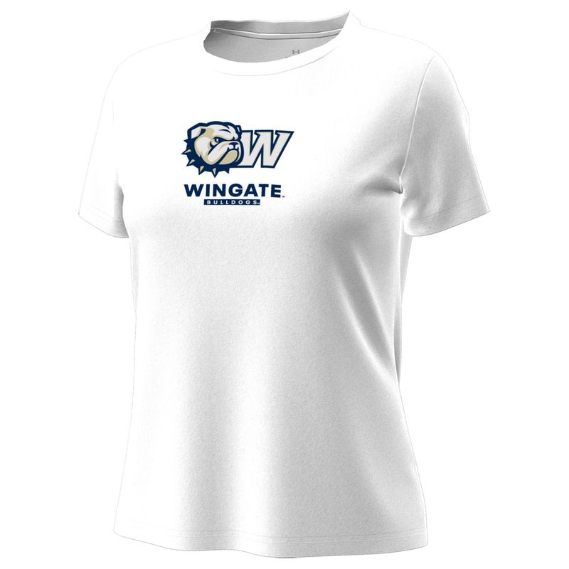 Ladies White Dog Head W Wingate Bulldogs Tech Stretch Drifit Short Sleeve T Shirt