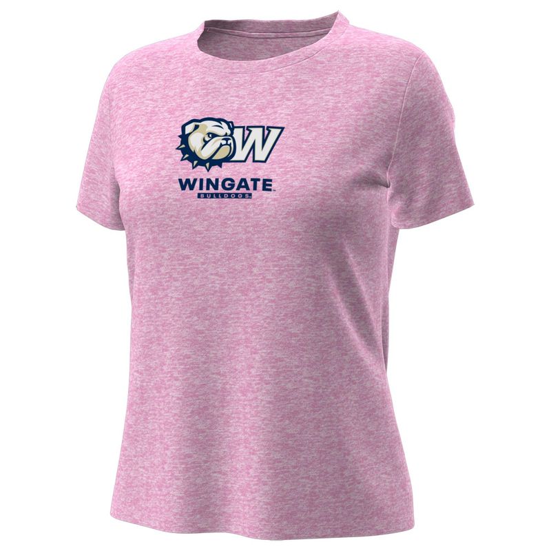 Ladies Pink Dog Head W Wingate Bulldogs Tech Stretch Drifit Short Sleeve T Shirt
