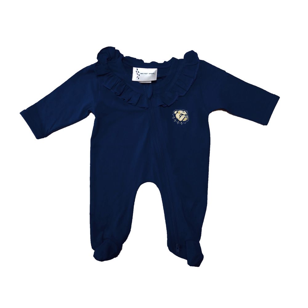 Infant Navy Dog Head Ruffle Footed Creeper
