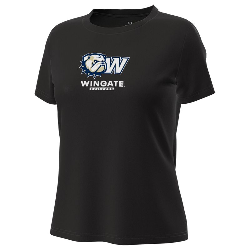 Ladies Black Dog Head W Wingate Bulldogs Tech Stretch Drifit Short Sleeve T Shirt