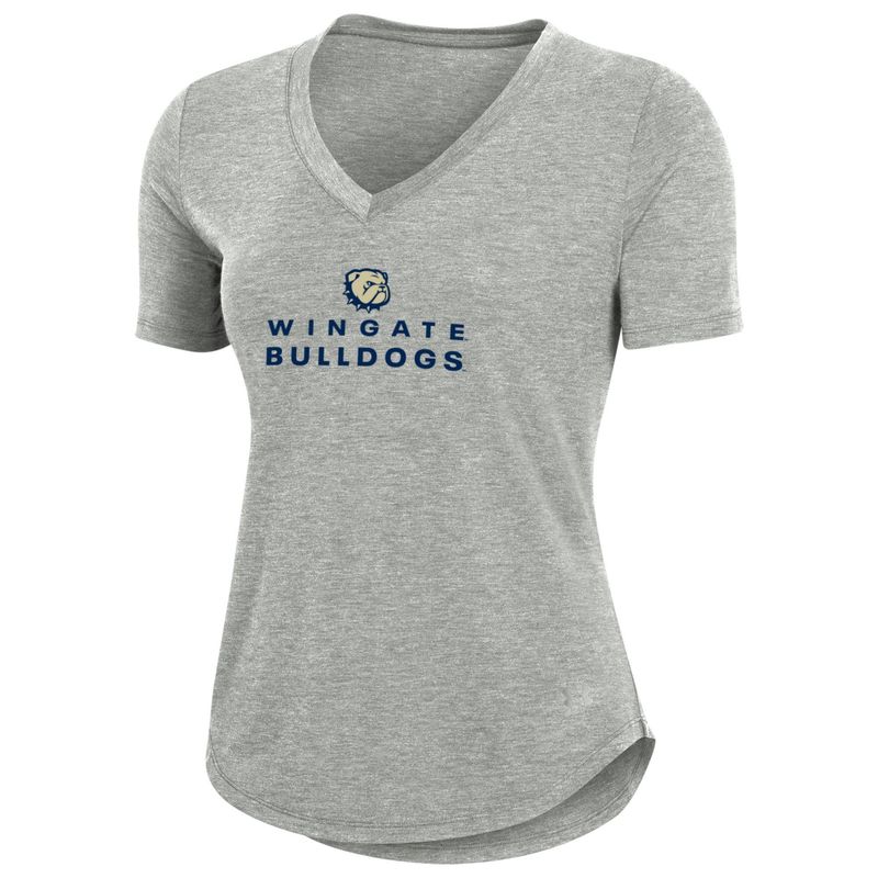 Ladies Grey Dog Head Wingate Bulldogs Breezy Loose Vneck Drifit Short Sleeve T Shirt