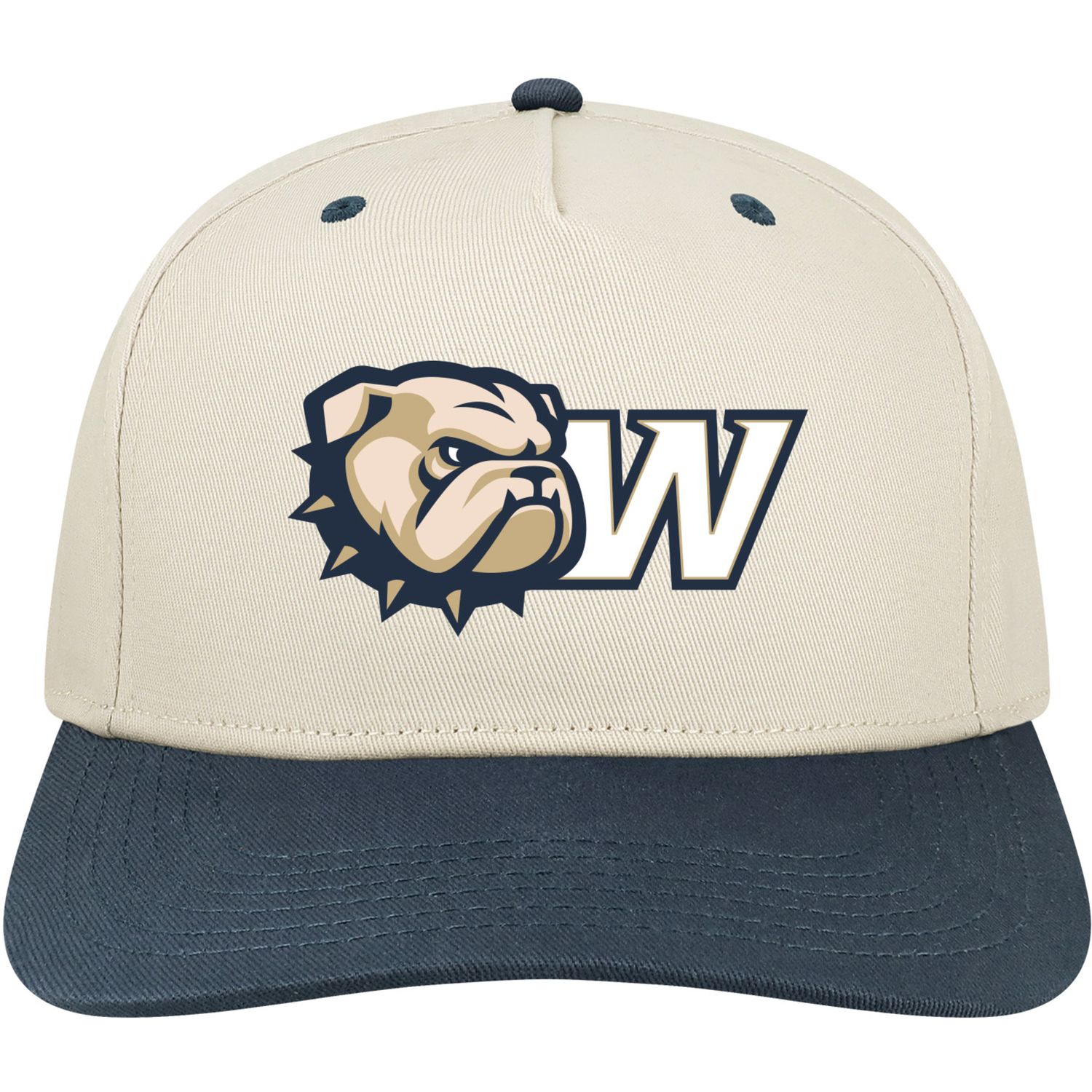 Dog Head W Stone Navy Heritage Embroidered Foam Structured 5 Panel 2 Tone Adjustable Snapback Hat