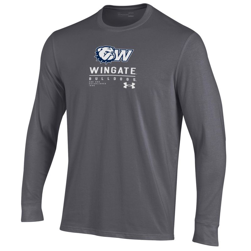 Carbon Heather Dog Head W Wingate Bulldogs One Dog Established 1896 Performance Cotton Long Sleeve T Shirt