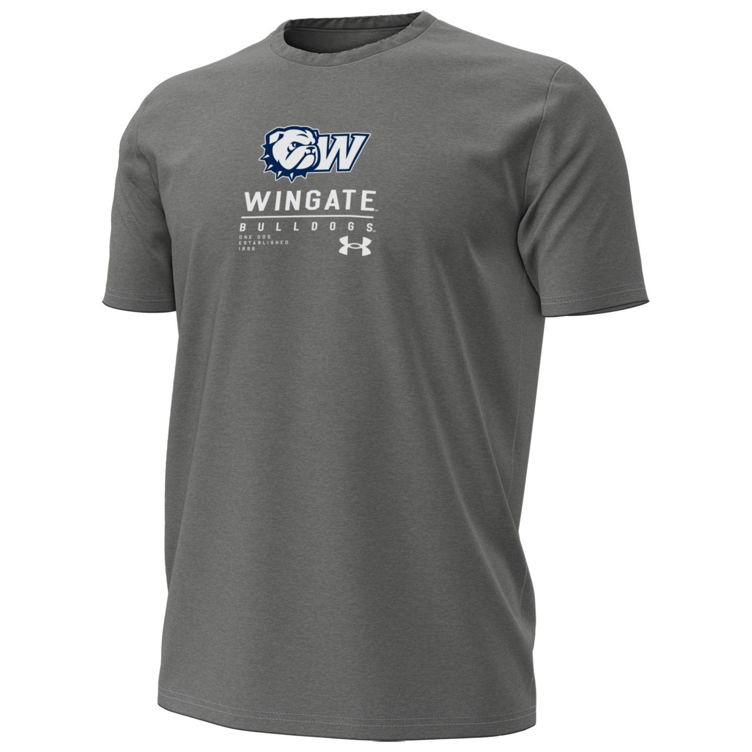 Carbon Heather Dog Head W Wingate Bulldogs One Dog Established 1896 Performance Cotton Short Sleeve T Shirt, Size: SM
