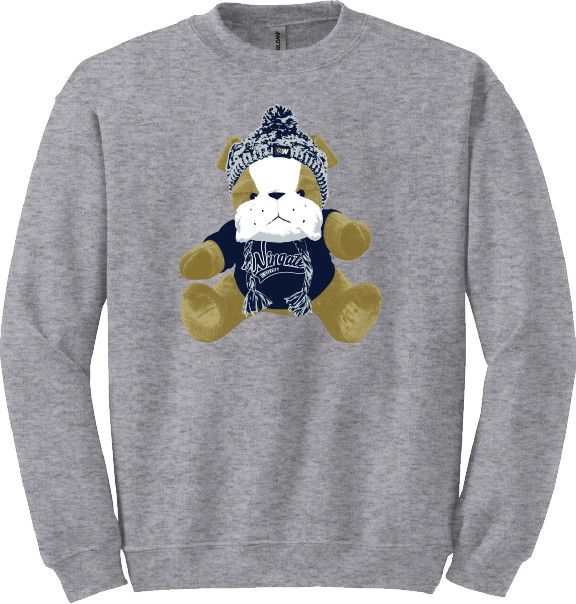 Grey Winter Bulldog Plush Crewneck Sweatshirt, Size: MD