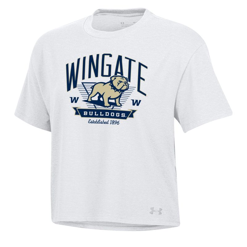 Ladies White Wingate Bulldogs Established 1896 Icon Mid Crop Short Sleeve T Shirt