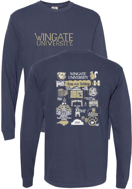  Navy Wingate University Kenzie Long Sleeve T Shirt, Size: SM