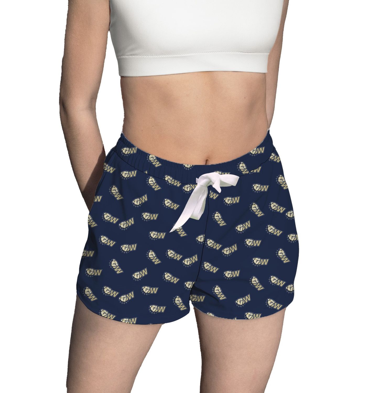 Ladies Navy Dog Head W Sueded Lounge Shorts, Size: LG
