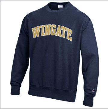 Navy Reverse Weave Wingate Embroidered Crewneck Sweatshirt, Size: SM