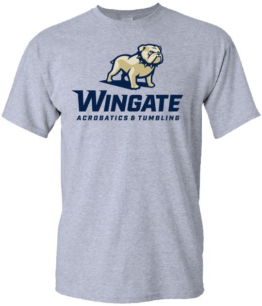 Grey Full Standing Dog Over Wingate Acrobatics &amp; Tumbling Short Sleeve T Shirt, Size: SM
