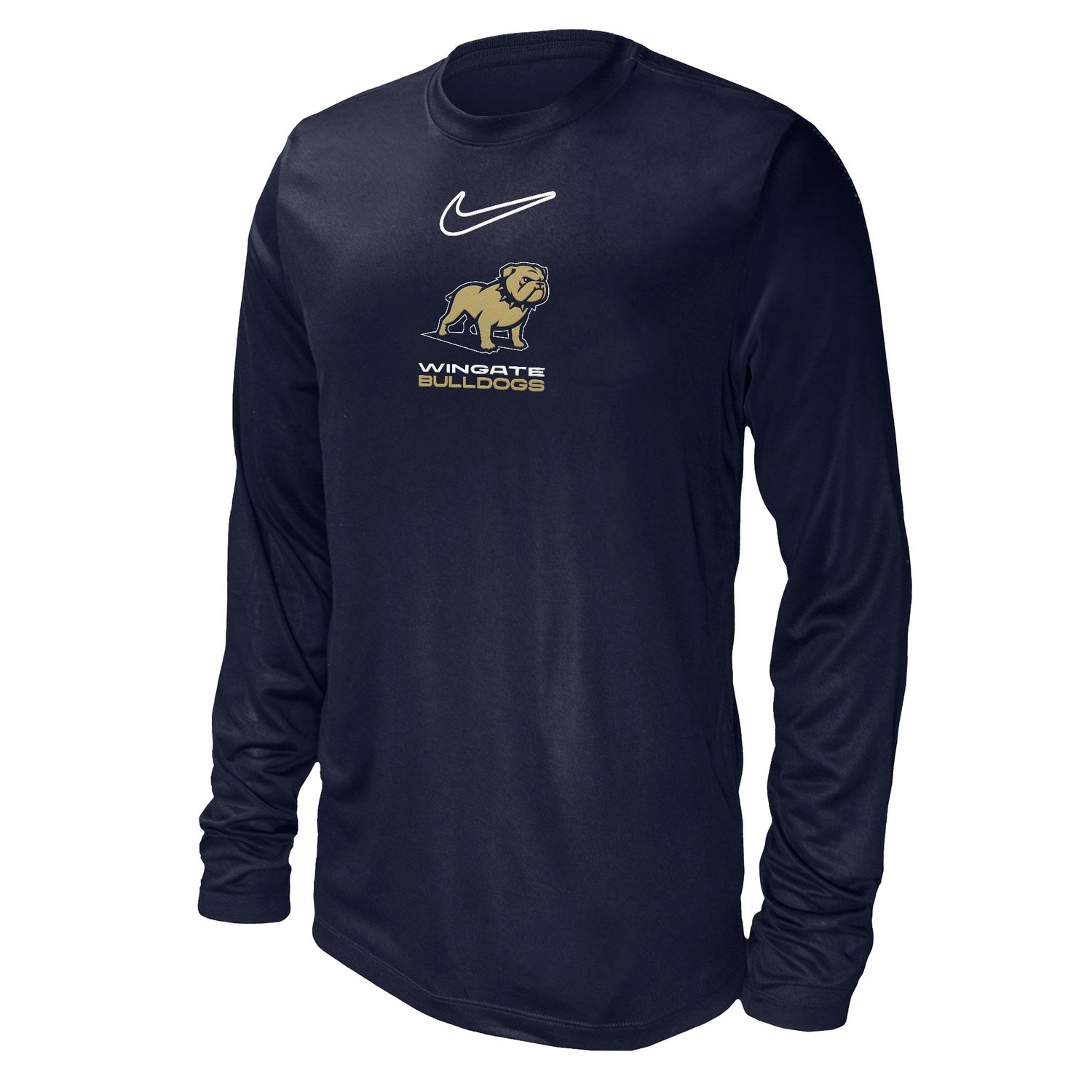Navy Full Standing Dog Over Wingate Over Bulldogs Legend Drifit Long Sleeve T Shirt, Size: 2X