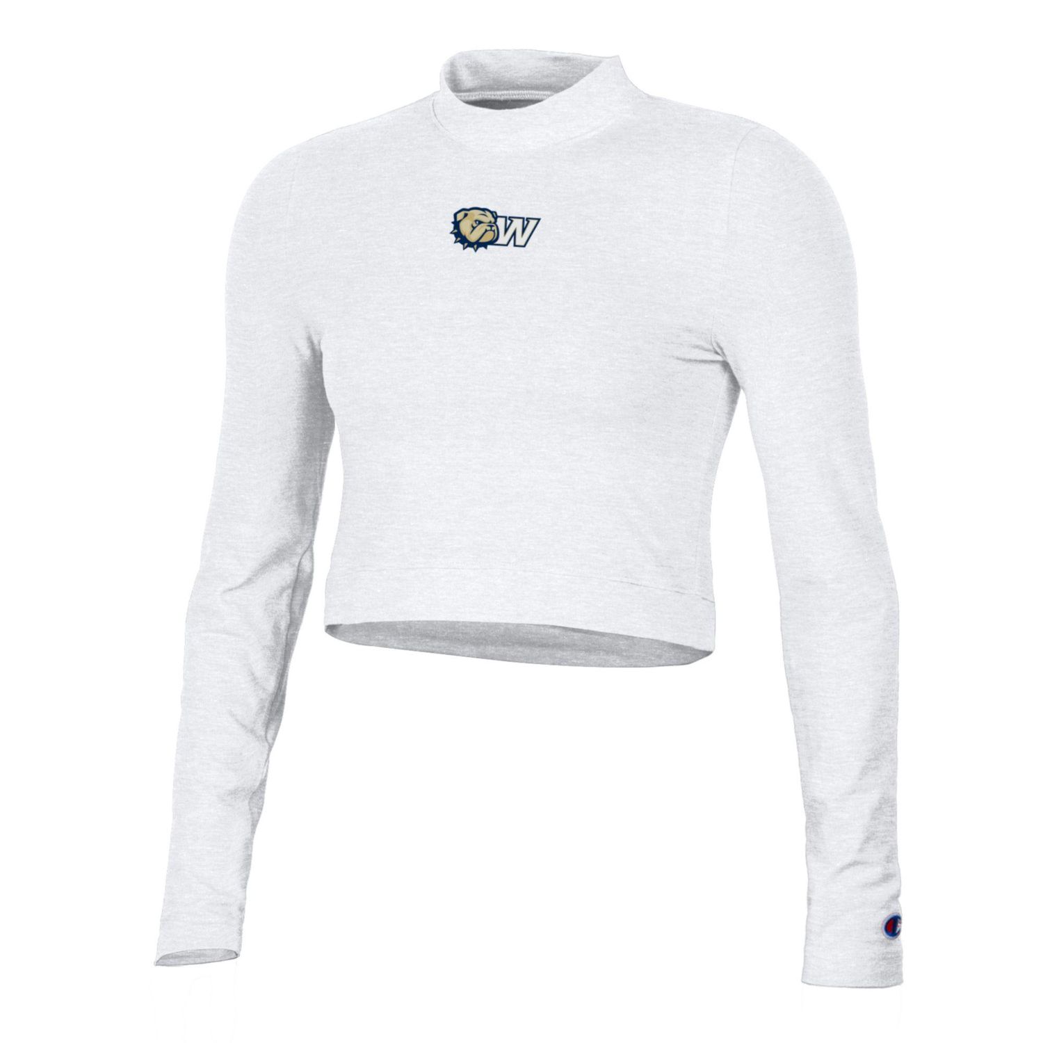 Ladies White Wingate Fitted Mock Neck Crop Long Sleeve, Size: MD
