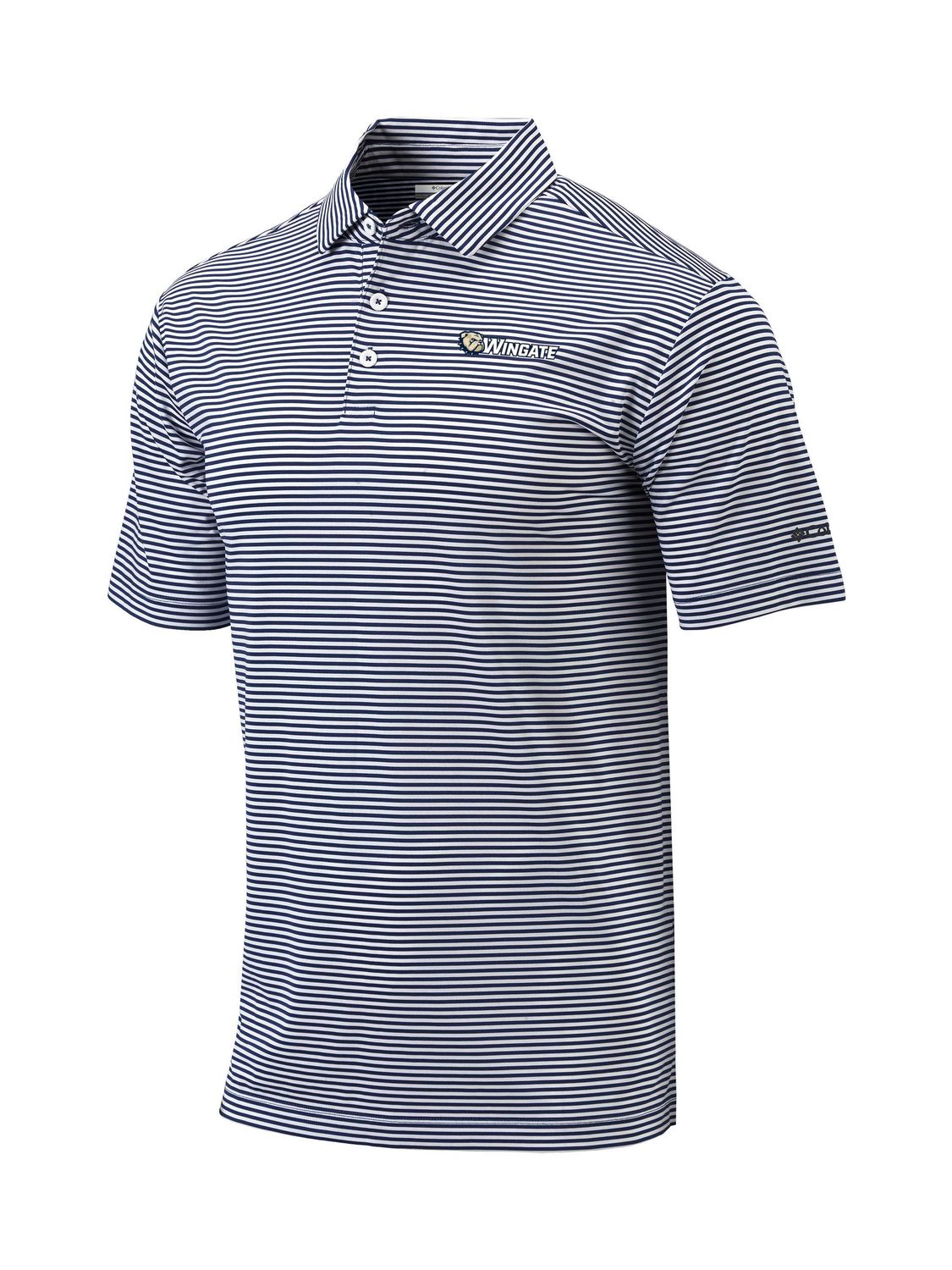 Navy White Striped  Embroidered Dog Head Wingate Omni-Wick Club Invite Polo, Size: M