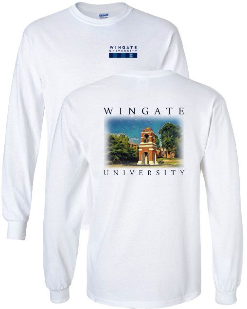 White Wingate University Wellspring Watercolor Long Sleeve T Shirt, Size: SM