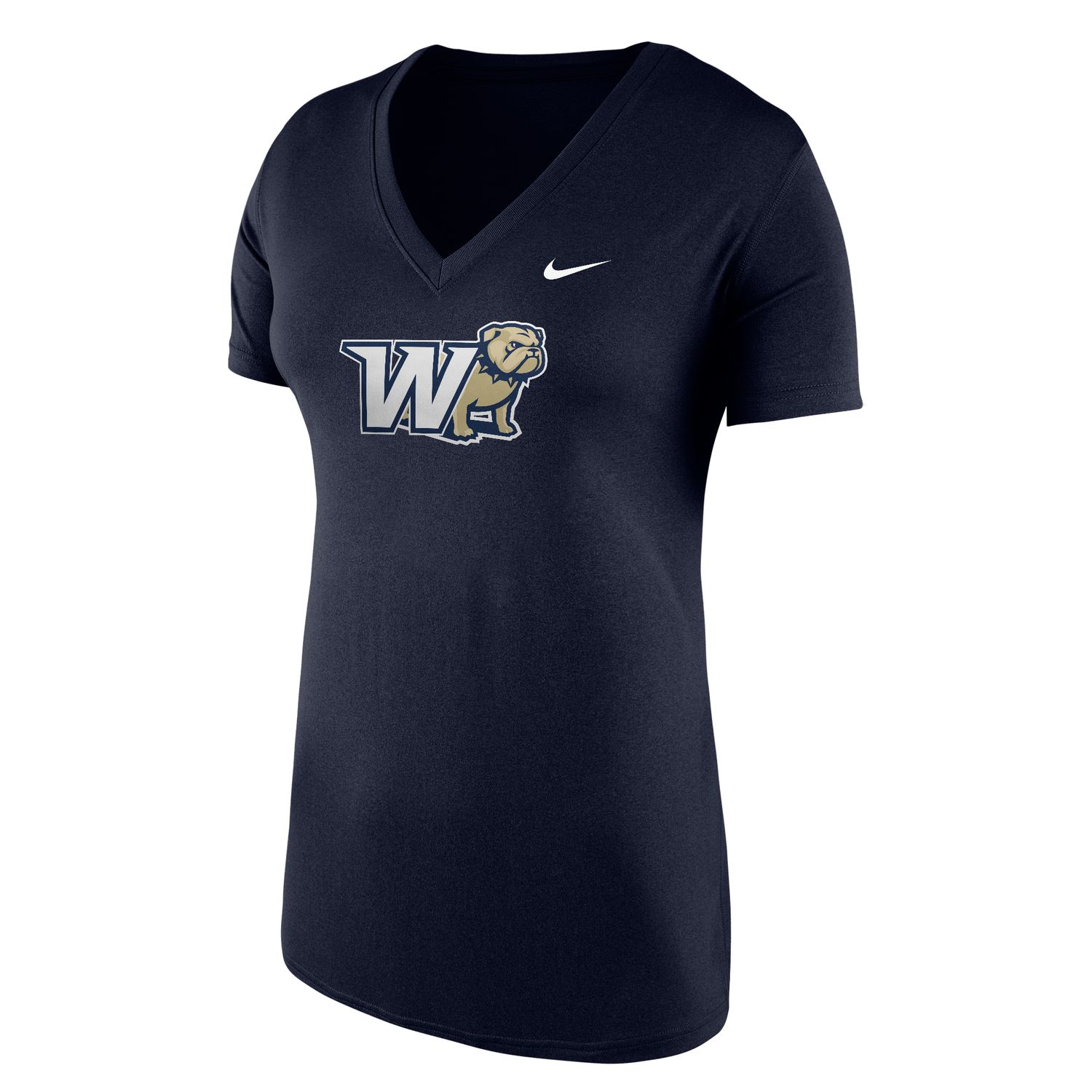 Ladies Navy W Full Standing Dog Behind Legend Vneck Short Sleeve T Shirt, Size: SM