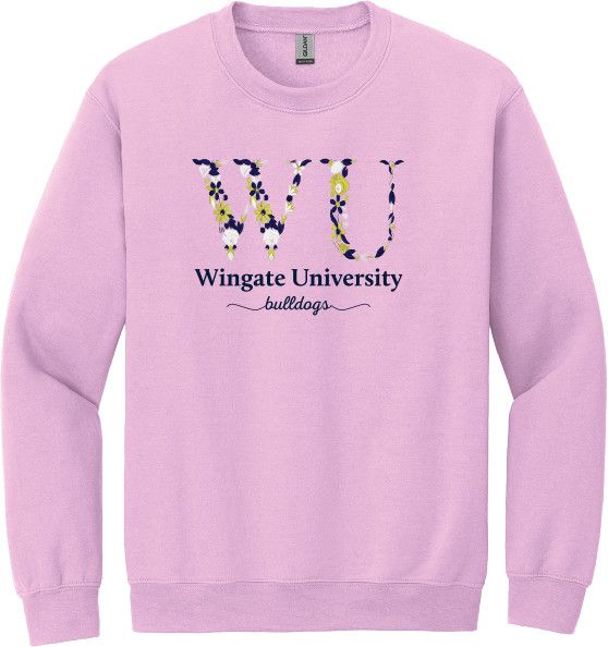 Light Pink WU Wingate University Bulldogs Embroidered Crewneck Sweatshirt, Size: LG