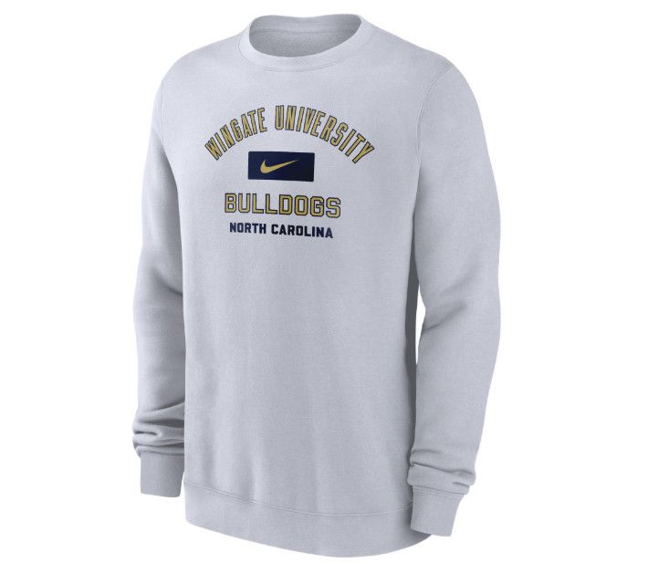 White Wingate University Bulldogs NC Club Fleece Crewneck Sweatshirt, Size: SM