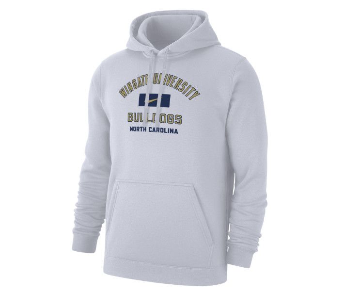 White Wingate University Bulldogs NC Club Fleece  Hoodie Sweatshirt, Size: SM