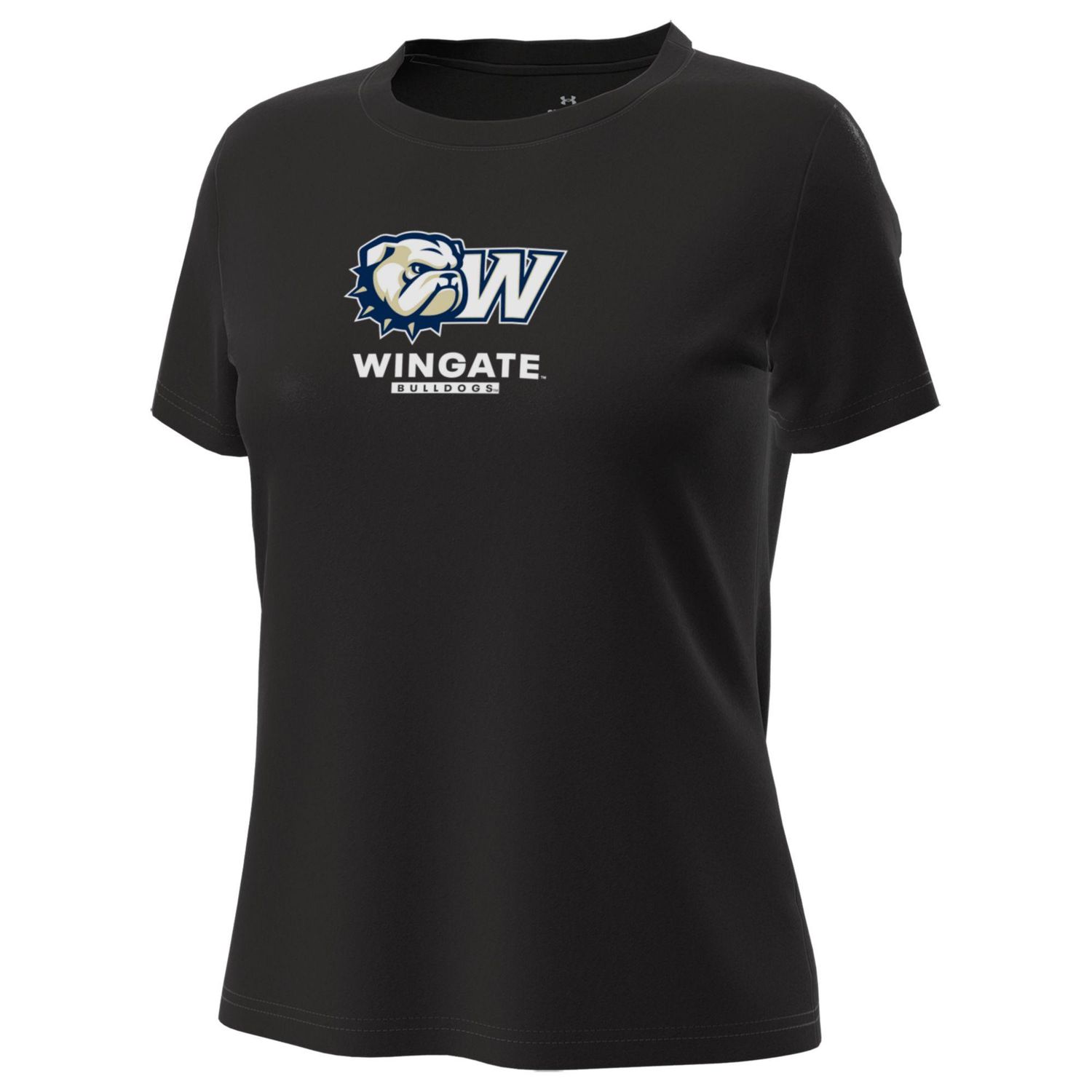 Ladies Black Dog Head W Wingate Bulldogs Tech Stretch Drifit Short Sleeve T Shirt, Size: SM