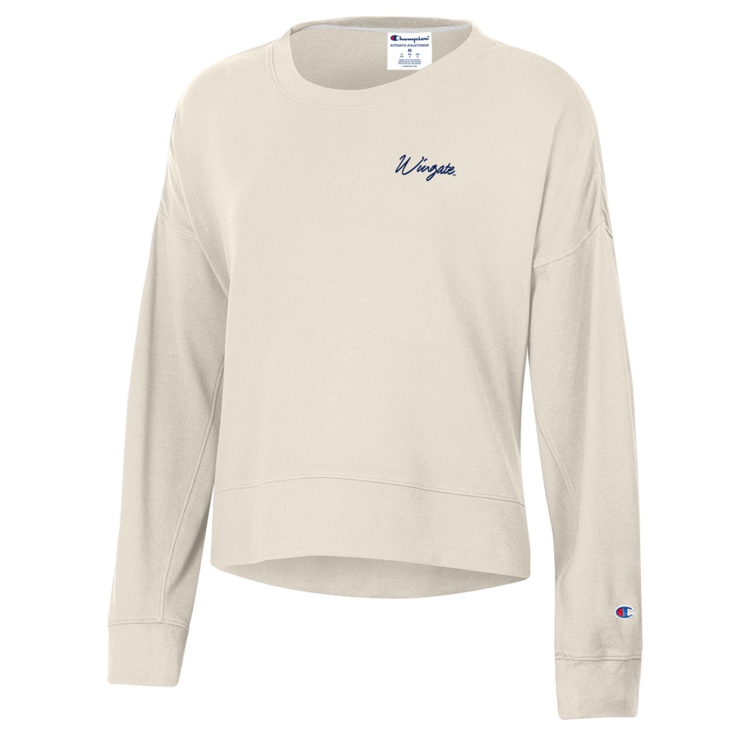 Ladies Ivory Canvas Wingate Embroidered Collar Sueded Soft Touch Lightweight Crewneck Sweatshirt, Size: SM