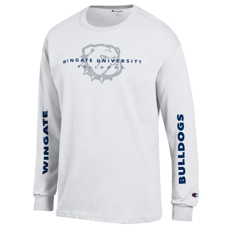 White Wingate University Bulldogs Dog Head Bulldogs Long Sleeve T Shirt