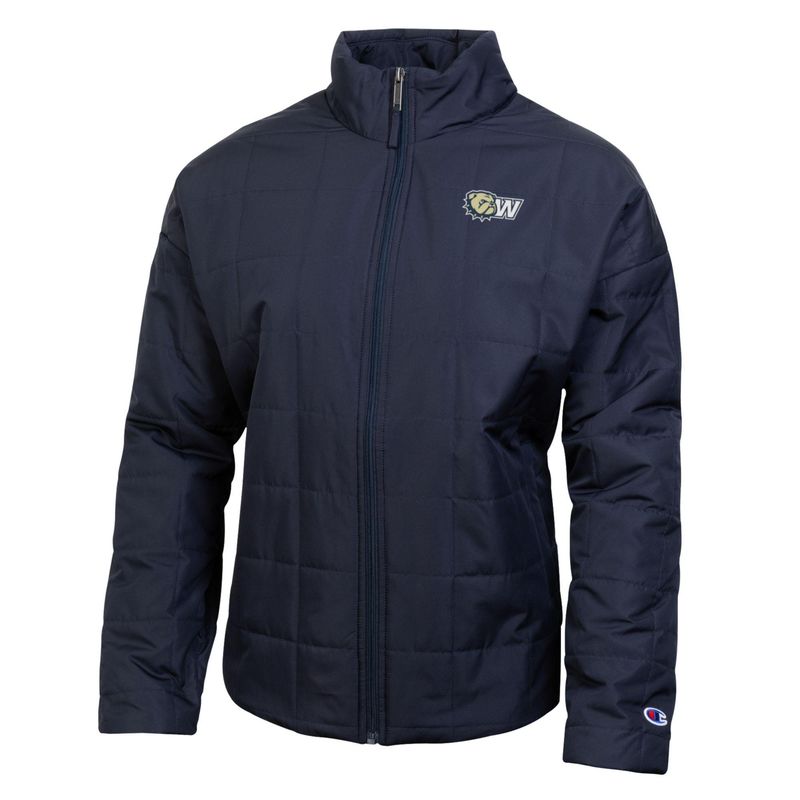 Ladies Navy Dog Head W Womens Quilted Puffer Jacket