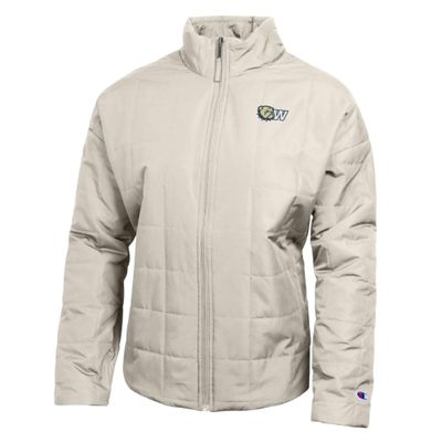 Ladies Ivory Canvas Dog Head W Womens Quilted Puffer Jacket